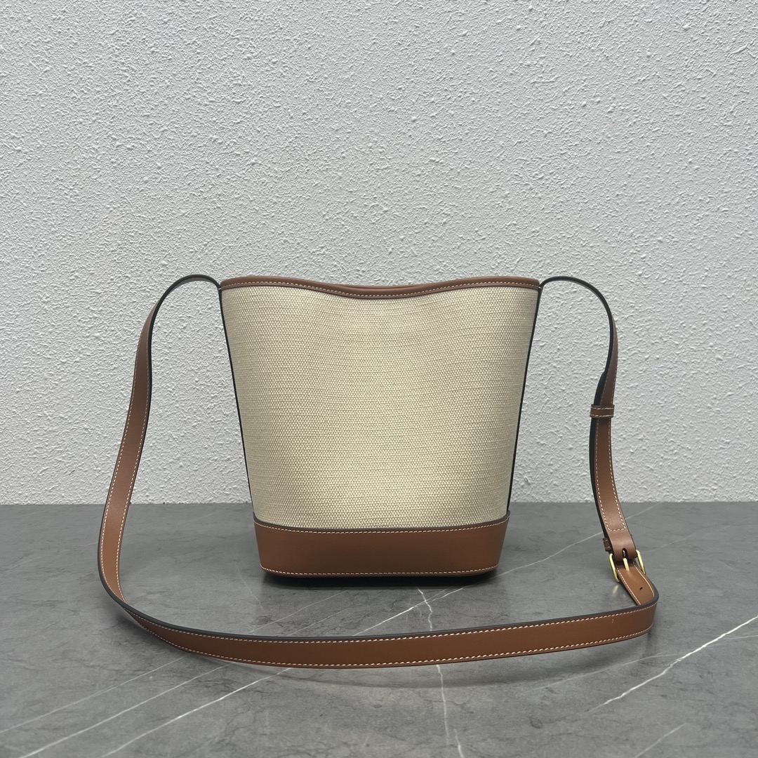 Celine Small Bucket Cuir Triomphe Shoulder Bag In Textile And Calfskin Beige/Tan 198243